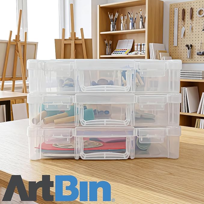 ArtBin 6913ZZ 12" x 12" Portable Art & Craft Organizer with Handle 3-Pack, [3] Plastic Storage Cases, Clear