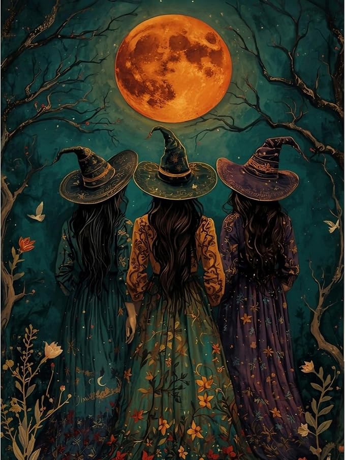 GQYCZZ The Witch Diamond Art Kits for Adults Beginners,Halloween Horror Witch DIY 5D Diamond Painting Kits Full Drill Diamond Dots Paintings with Diamonds Gem Art and Crafts Home Decor 12x16inch