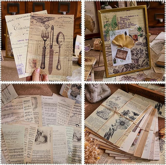 120Pcs Vintage Scrapbook Paper Kit for Junk Journal Supplies Stationery