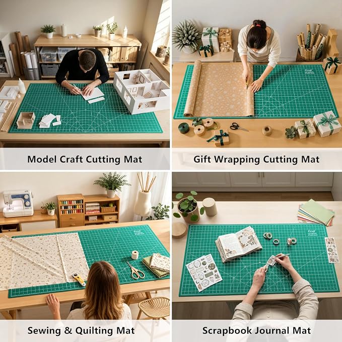 Ecraft 23"x47" Large Self Healing Non-Slip Cutting Mat, Double Sided 5-Ply Black Green Mat for Quilting, Sewing, Fabric, Crafts and Scrapbooking