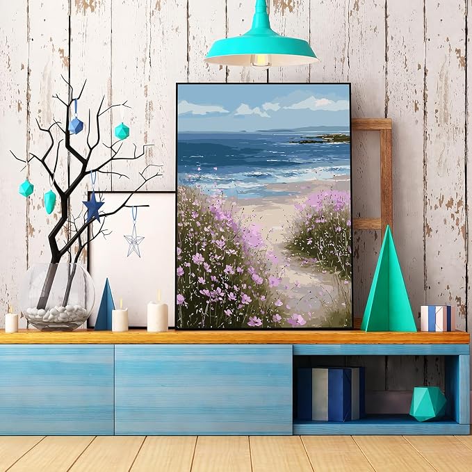 Beach Wildflower Paint by Numbers Kit for Adults Beginner 16X20 inch | Adult Paint by Number Kits on Canvas, DIY Acrylic Oil Easy Painting by Numbers for Home Wall Decor (Without Frame)