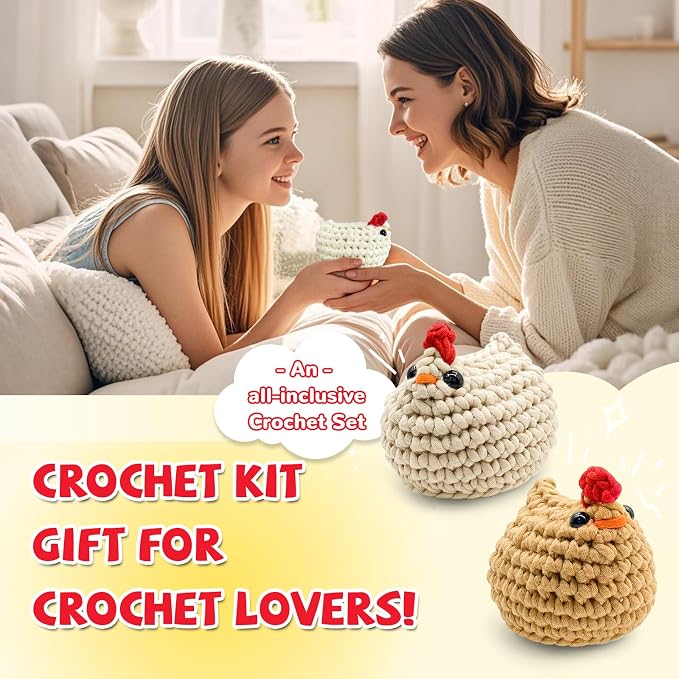 SGIBYN Crochet Kit for Beginner - DIY 3 Chickens Amigurumi Set with Video