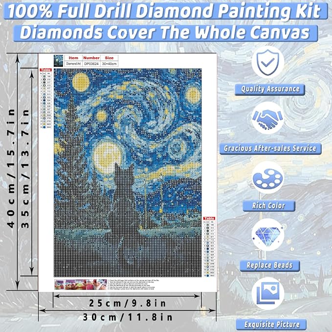 Black Cat Diamond Art Kits for Adults Cute Diamond Painting Kit Beginner