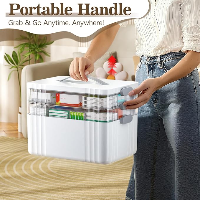 ARSTPEOE 3-Tier Medicine Organizer - Portable Medicine Cabinet with Handle