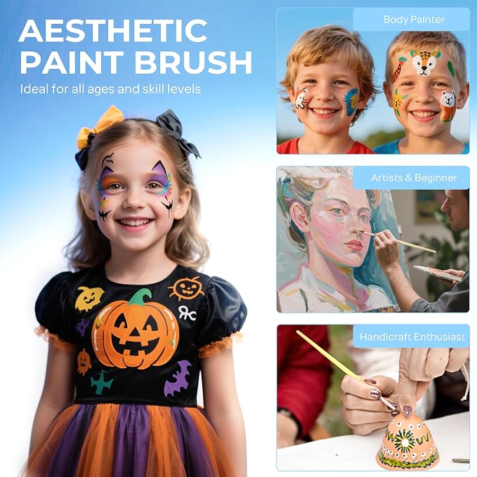 Nicpro 7pcs Face Paint Brush Set,Aesthetic Pastel Face & Body Paint Brushes