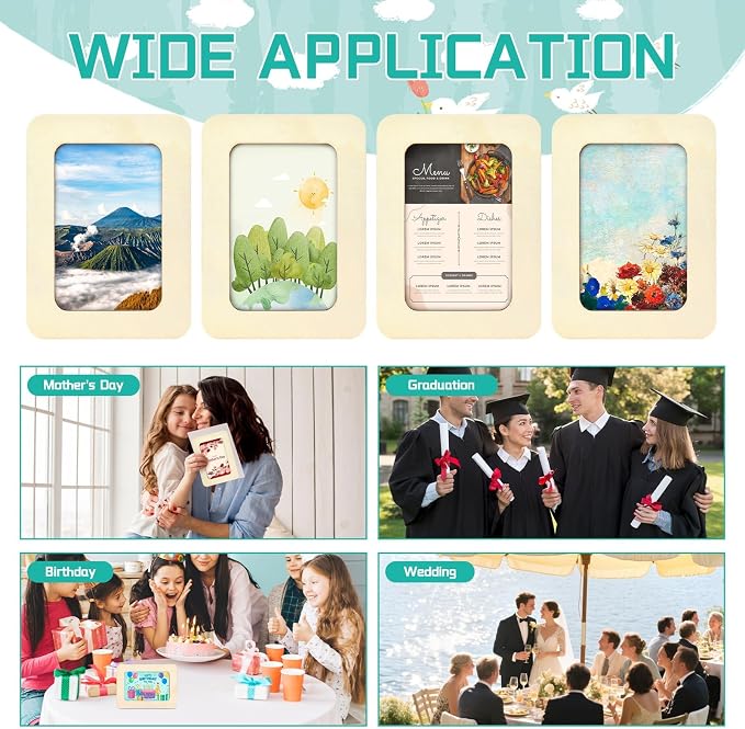 VOKOY 40 Pack Wooden Picture Frames for Crafts, 4" x 6" Photos DIY Wood Picture Frames,Unfinished Standing Photo Frames DIY Crafts Wood Decorate for Wedding Birthday Gifts