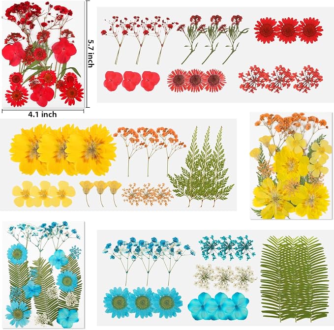 NESCCI Dried Pressed Flowers for Resin, 103pcs Real Nature Dried Flowers for Crafts Bulk Dry Flowers Leaves Kit Used for Resin Molds Scrapbooking DIY Art Crafts Candle Soap Making Nails Décor