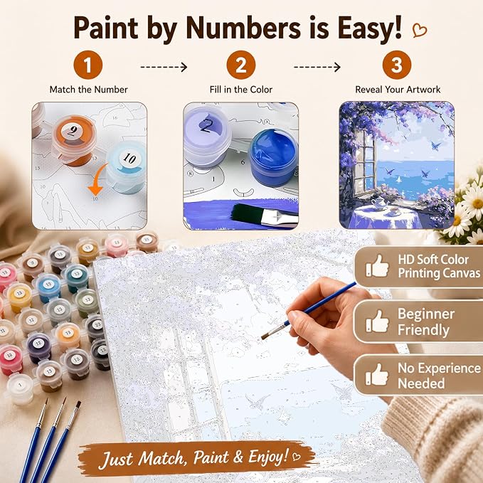 AUKELHJ Paint by Numbers Kit for Adults Beginner, Window View, 16x20 Inch | Paint by Number for Adults, Beginner Friendly, High-Definition Color Canvas, Stress Relief, Home Decor, Gifts, Unframed