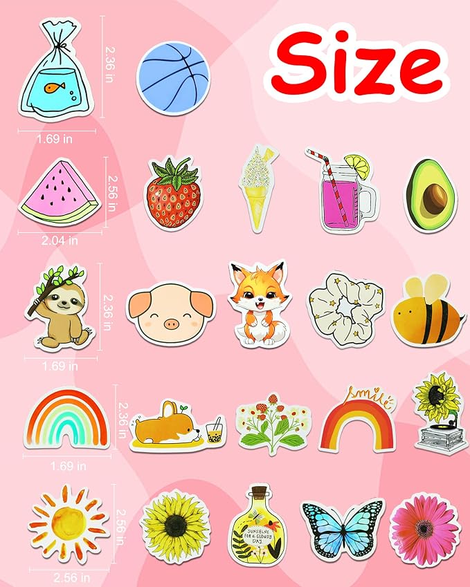EOAOD 300 Cute Aesthetic Water Bottle Stickers for Kids, Waterproof Vinyl | Perfect for Classroom Prizes and Rewards, Laptops, Skateboards, Notebooks and Crafts, Ideal for Kids, Teens and Students