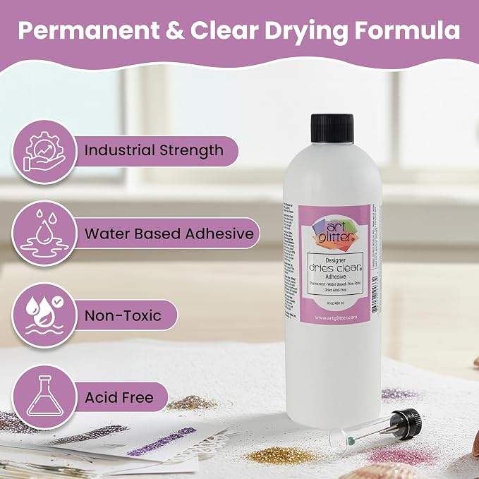 Art Institute Glitter Designer Dries Clear Craft Glue, 16oz Refill Bottle | Bulk supply, Replenishes smaller sizes, Permanent yet flexible bond, Prevents paper warping or wrinkling