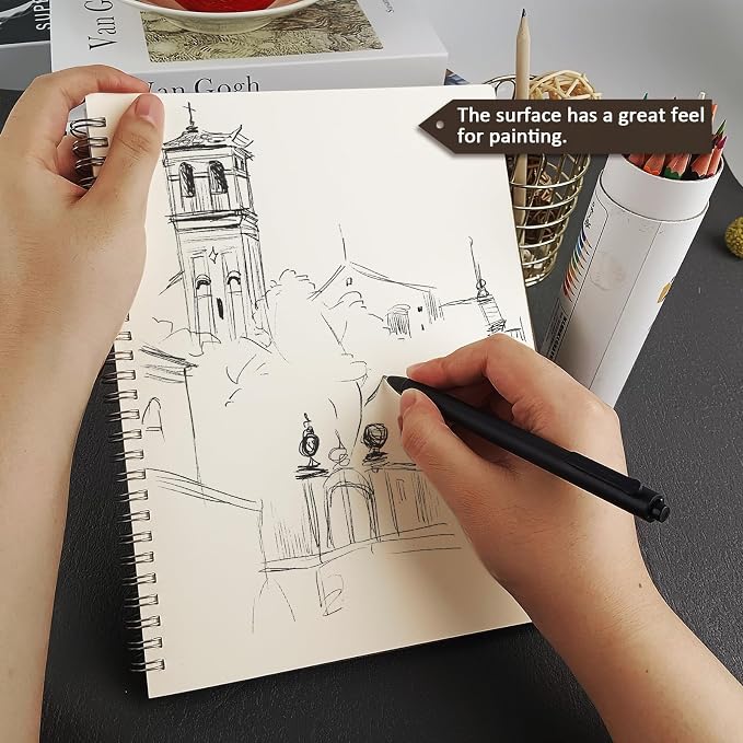 DSTELIN 10 x 7.5 Inch Sketch Book for Drawing, 50 Sheets 100GSM Acid-Free Thick Paper, Mix Media Spiral Bound Sketch Pad for Pencil and Pen