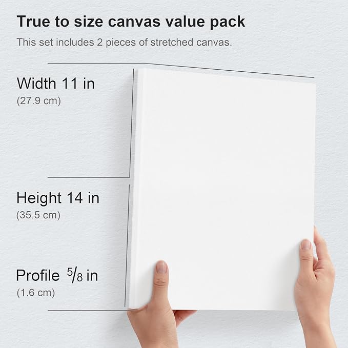PHOENIX 11x14 Inch Pack of 2 Canvas - Stretched Canvases for Painting, 8 Oz Triple Primed 5/8 Inch Profile 100% Cotton White Blank Framed Canvas for Oil Acrylic & Pouring Art