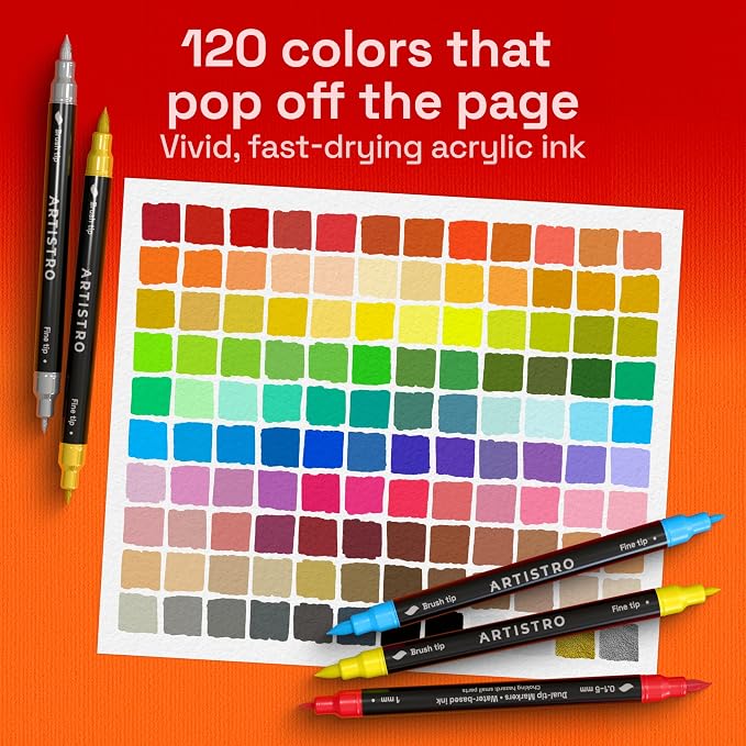 ARTISTRO 120 Dual-Tip Acrylic Paint Marker Pens for Drawing | For Fabric, Rock, Glass, Wood, & Molds, Arts & Crafts Gift for Adults, Teens, & Kids, Classroom Must Haves & School Supplies