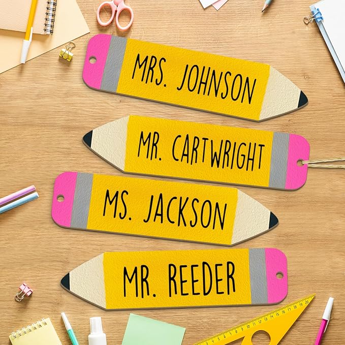Wooden Ornaments to Paint 7 Inch, Wooden Pencil Cutouts Back to School DIY Blank Unfinished Labels Tags Crafts Teacher Appreciation Week Gifts Ornament for Student Hanging Decorations(10PCS)
