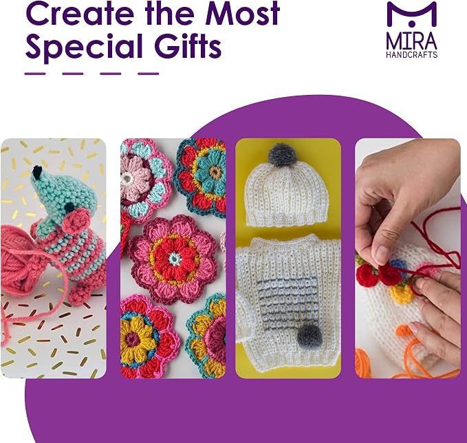 Mira HandCrafts 12 Acrylic Yarn Skeins - Crochet and Knitting Starter Kit for Colorful Arts and Crafts with 1,312 Yards of Multicolored Thread - Make Amigurumi, Granny Squares, Scarves, and Throws