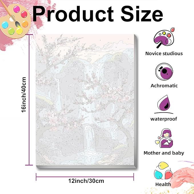 Paint by Numbers with Frame Wooden Easel-Plum Blossom Paint by Number Adult,Waterfall Paint by Numbers Framed Canvas,Adult Paint by Number Kits on Canvas Framed Gifts and Home Wall Decor 12x16inch