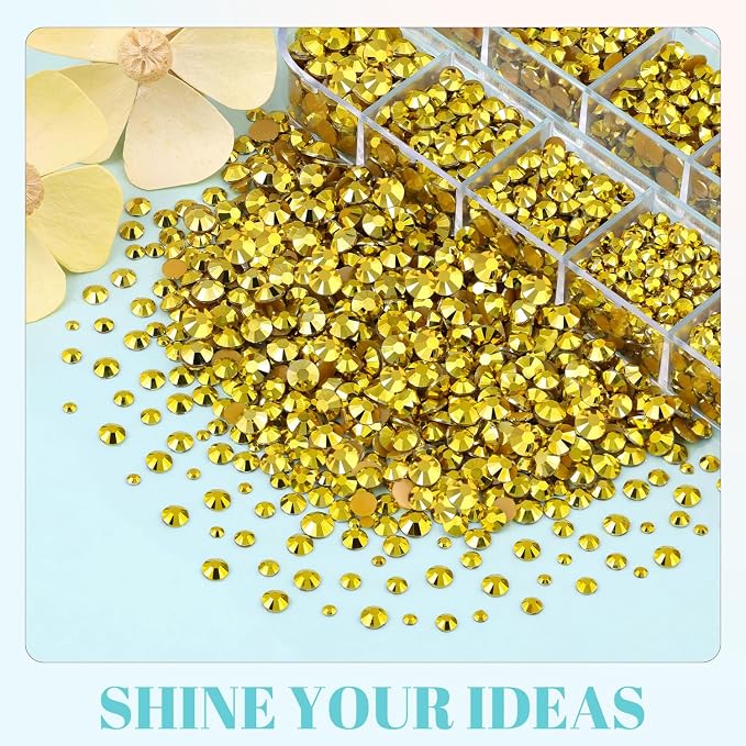 12100Pcs Resin Rhinestones for Crafting with 3Pcs 10ml B7000 Jewelry Glue, 2 Boxes Flatback Crystals Diamond (Bright Gold) for Bedazzling Crafts DIY Nail Art，Non Hotfix Gems for Clothing Shoes