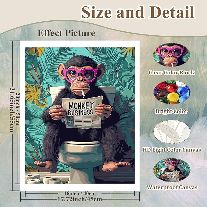 Paint by Numbers for Adults Monkey, Paint by Numbers Kit for Adults 16x20in