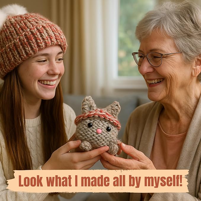 Knitting Kit for Kids - Beginner Loom Knitting Kit to Make a Hat & Cat