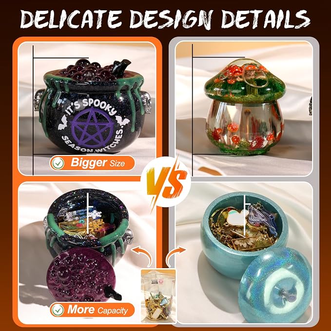 LET’S Resin Witch Cauldron Resin Mold, Halloween Resin Molds | 3D Jar Resin Molds Silicone 4.7'' Width, Large Jar Molds for Epoxy Casting Craft, Storage Box,Candy Container,Candle Holder