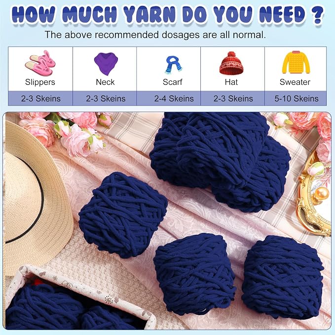 Buryeah 8 Pack Chunky Chenille Yarn for Crocheting, Navy Blue