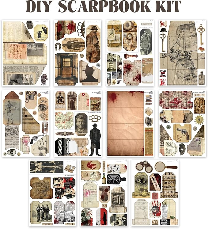 Junk Journal Kit Mystery Detective Ephemera Set for Crafts