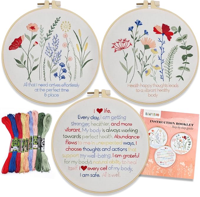 Flowers Embroidery Kits for Adults - Stamped Beginner Hand Embroidery