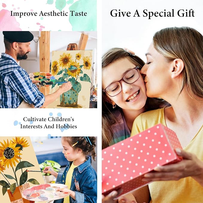 4 Pack Framed Paint by Numbers Kit for Adults with Wooden Easel, Sunflower Easy Paint by Number Kits with Frame, DIY Acrylic Adult Paint by Number Kits on Canvas Framed for Home Decor Gift 8x12 Inch