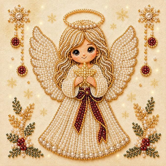 LJSCQF DIY Christmas Pearl Diamond Painting Art Kit with Frame, Home Wall Decor Art Craft Kit, Holiday Christmas Wall Decor, Handmade Home Decoration Gift (Wings, 12x12in)