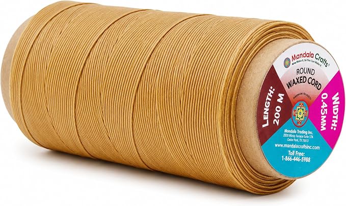 Mandala Crafts 200M 0.45mm Khaki Round Waxed Thread for Leather Sewing
