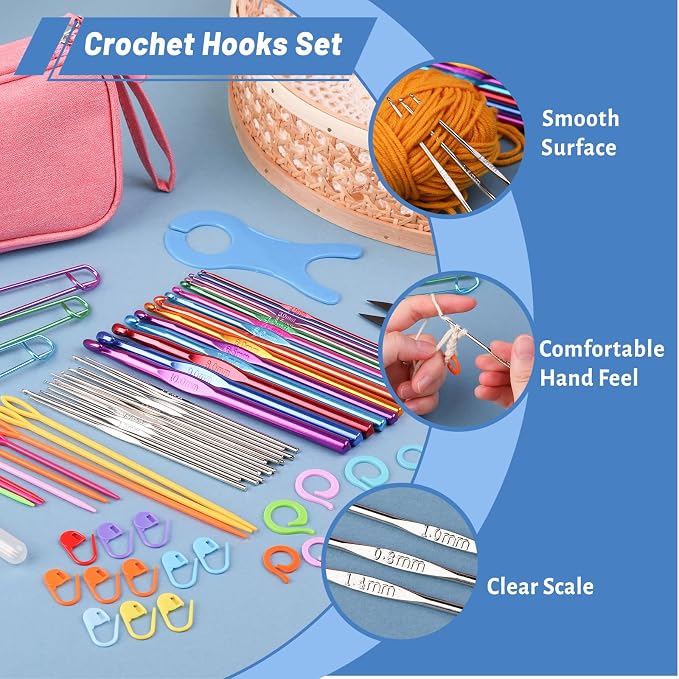 Crochet Hook Set 90 Pcs Crochet Needles Kit Ergonomic Soft Grip Handles | Ergonomic Crochet Hook Set with Case Crochet Starter Kit for Beginners DIY Hand Knitting Art Tools Knitting Yarn Lovers