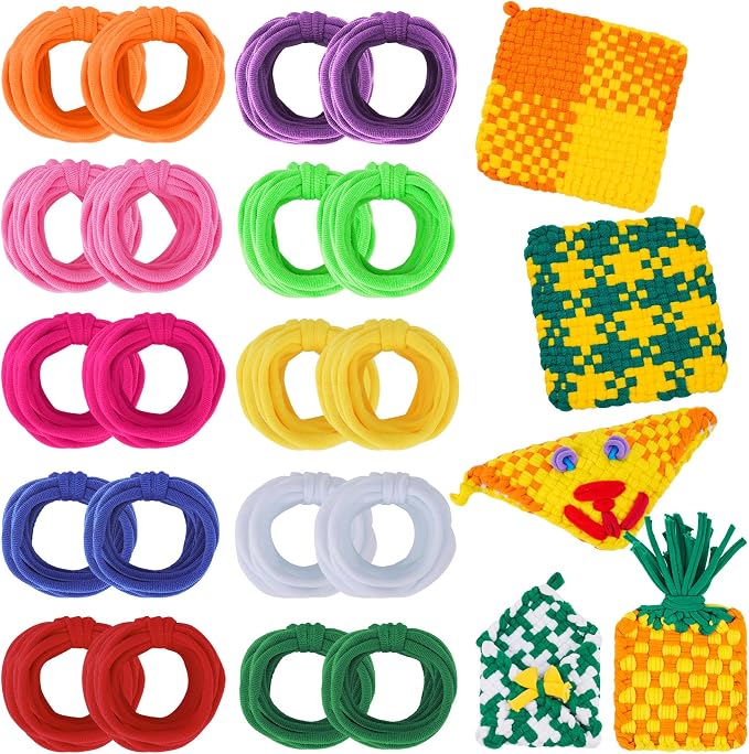 PREBOX Weaving Loom Loop Refill,7 Inch 500 Pcs in 10 Vibrant Colors, Potholder Loops, Loom Refill Loops Craft for Kids
