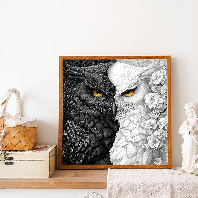 Diamond Painting Kits for Adults, Owl Diamond Art Kits for Adults, DIY 5D Diamond Painting Kits for Beginners Home Wall Decor 14x14 inch