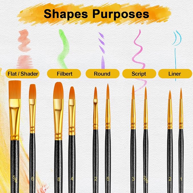 Acrylic Paint Brushes Set, 160Pcs Round Pointed Tip Artist Paintbrushes for Acrylic Painting Oil Watercolor Canvas Boards Rock Body Face Nail Art, Halloween Pumpkin Ceramic Crafts Supplies，Black