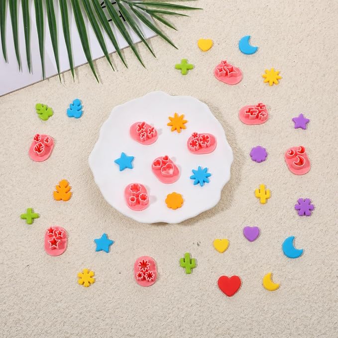 10 PCS Polymer Clay Cutters Shapes, Flower Leaf Shape Mini Polymer Clay Molds for Earrings Making 10 Shapes Heart Star Moon Flower Leaf Cactus