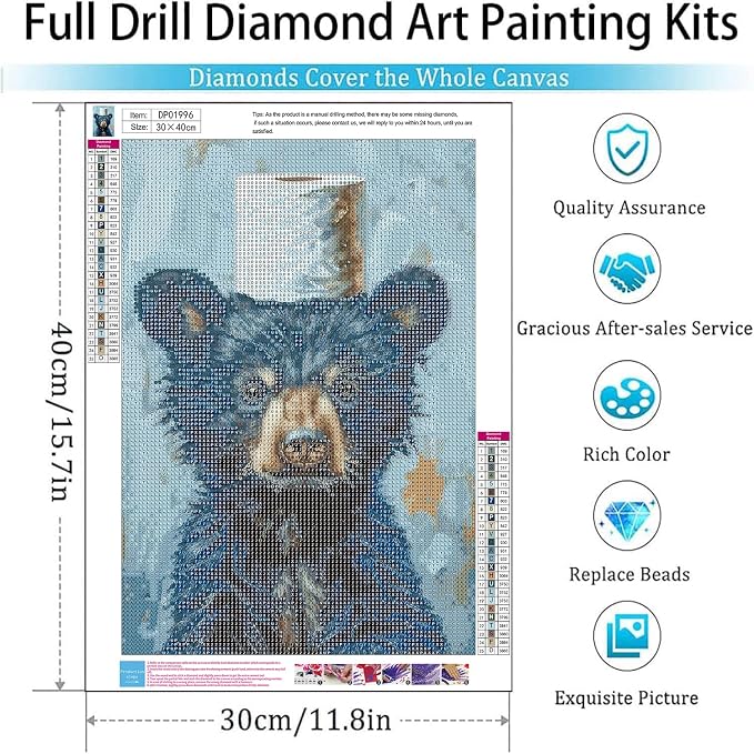 Diamond Art Kits for Adults,fun Bear Diamond Painting Kits 12 x 16in