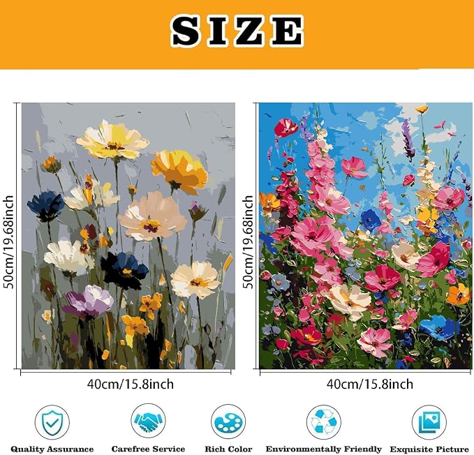 2 Pack Flowers Paint by Numbers Kit for Adults Beginner (Without Frame)