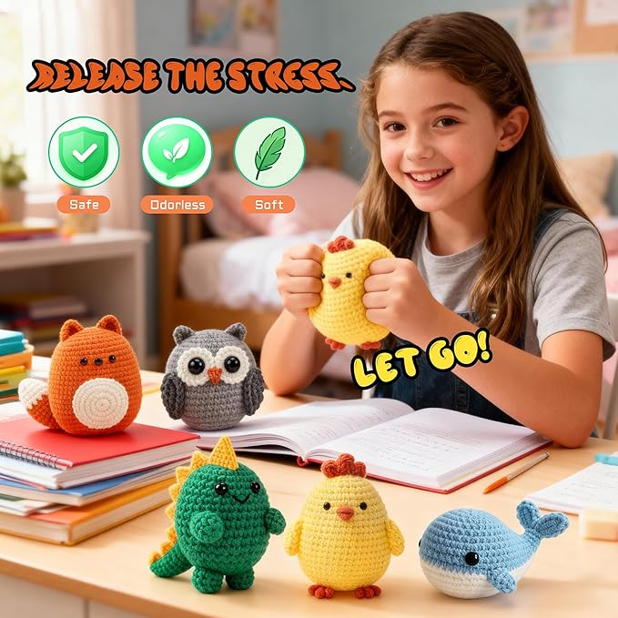 Joyclub Crochet Kit for Beginners 6 Animal Family with Video for Adults | Amigurumi animal with step-by-step video and 40% extra yarn for first projects crochet starter; DIY gifts for adult crafters