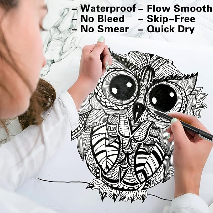 Muchcute Micro Fineliner Drawing Art Pens: 8 Black Artist Supplies Adults | Waterproof Archival Ink Set Fine Line Markers Liner,Sketch Outline Anime Gifts Manga Sketching Watercolor Zentangle Kit Stuff