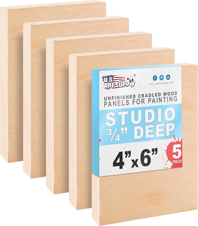U.S. Art Supply 4" x 6" Unfinished Cradled Wood Panels for Painting