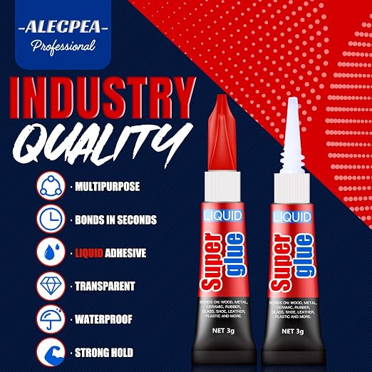 ALECPEA Super Glue, 48 X 3g, Liquid Instant Glue for Metal and Ceramic