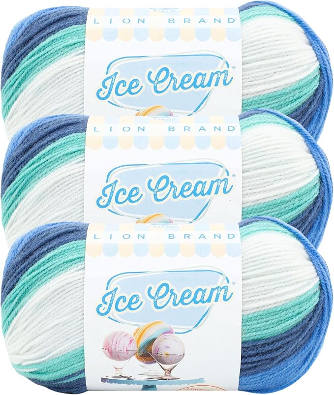 Lion Brand Yarn, Ice Cream Crochet Yarn, Baseball Nut, Blue, 3 Pack