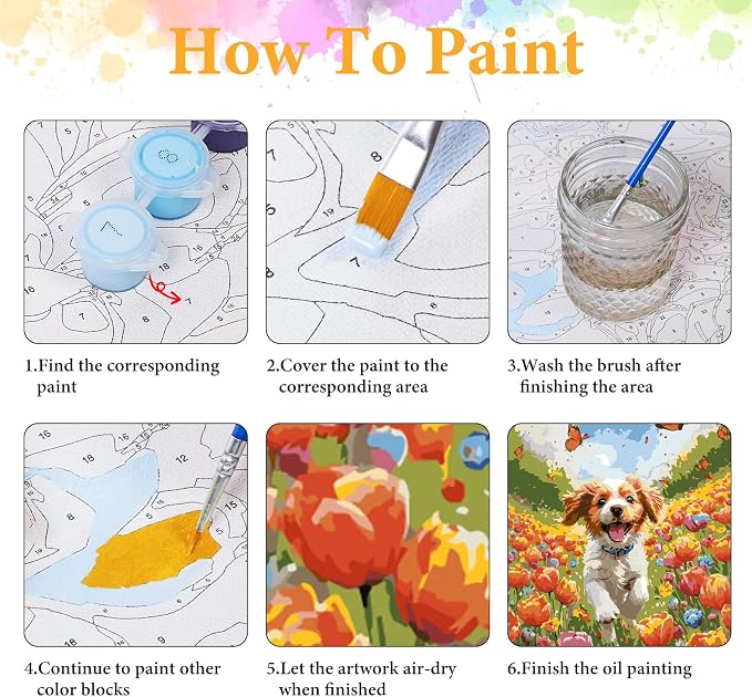 Paint by Numbers Kit for Adults, Happy Puppy & Tulip Design, 16x20 Inch