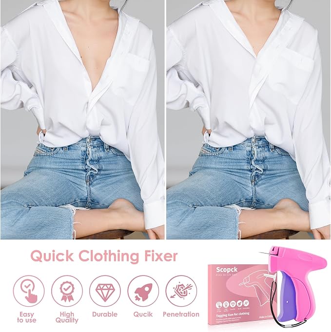 Stitch Gun for Clothes - Handheld Stitch Gun Quick Clothing Fixer - Mini Sewing Kit Micro Tagging Gun - Includes 6 Needle, 1000 Black Fasteners & 1000 White Fasteners