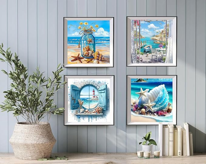 Diamond Art Kits for Adults,4 Pack Beach Diamond Painting Kits 12x12inch