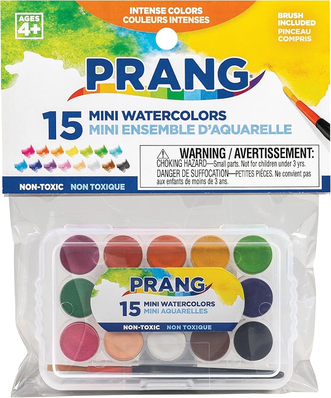 Prang Mini Watercolor Paint Set, 15 Assorted Colors, 1 Count | Perfect for painting, art lessons, crafts and creative projects