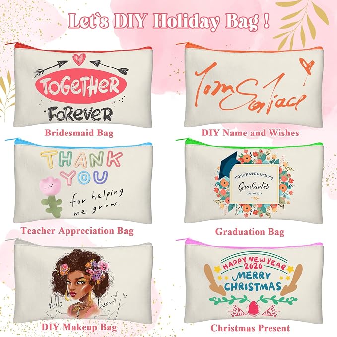 Legigo Blank Canvas Bags Zipper Pouch Makeup Bags Pencil Pouch Bulk | Multi-Purpose, Sturdy Canvas Pouch with Zipper, Cosmetic Travel Toiletry Bag for DIY Crafts, Gifts & Storage, 8.3 x 5 Inch