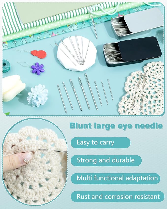 FIVEIZERO 80 PCS Large-Eye Blunt Needles,8 Sizes Stainless Steel Yarn Knitting Needles,Sewing Needles,Crafting Knitting Weaving Stringing Needleswith Threaders for Finishing Off Crochet Projects CJ