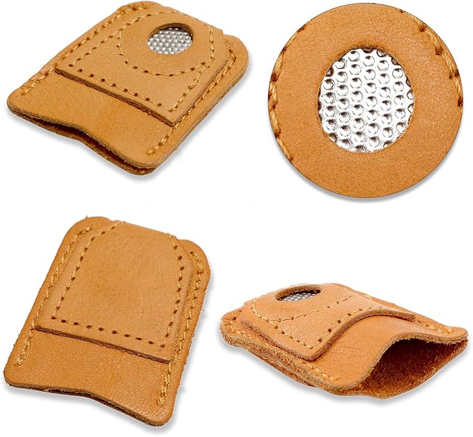 WILLBOND 4 Pcs Leather Thimble Finger Protector for Hand Sewing, 2 Sizes