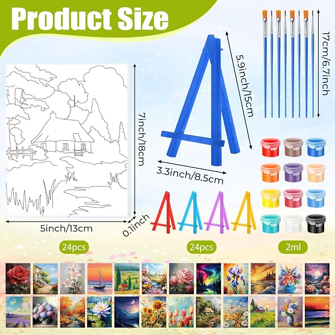 Blosssound 24 Pack Flower Scenery Pre Drawn Canvas to Paint Panels